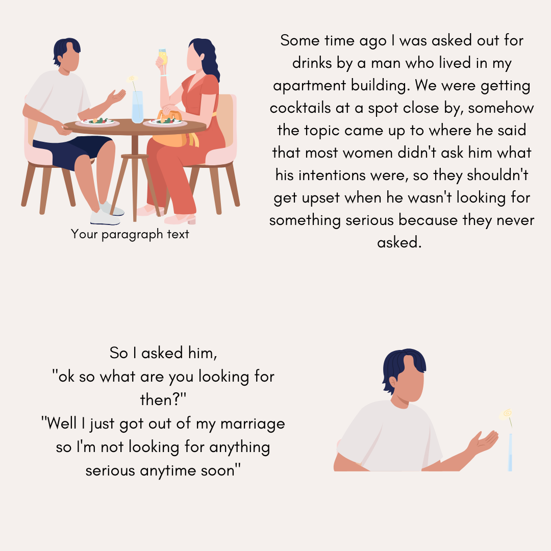 So I asked him,
"ok so what are you looking for then?"
"Well I just got out of my marriage so I'm not looking for anything serious anytime soon"